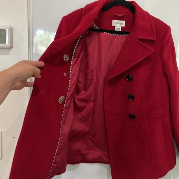 St. John’s Bay Cashmere And Wool Blend Pea Coat Deep Red Size Medium NWOT - Picture 5 of 10